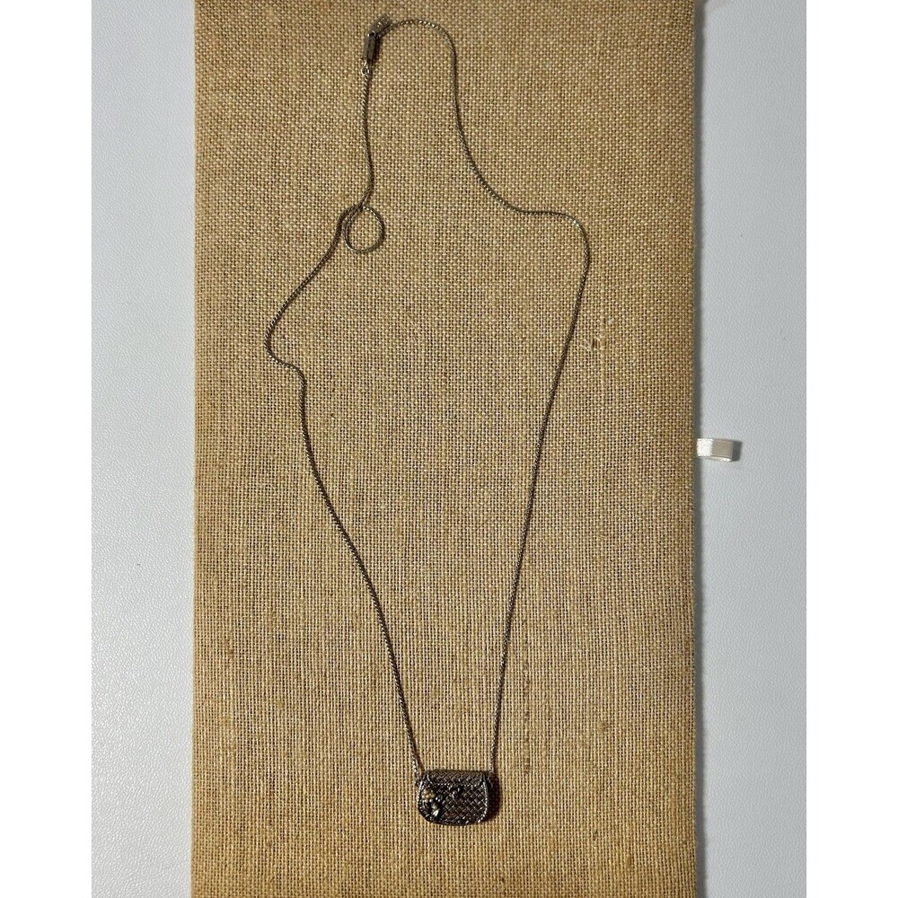 1928 Signed w/ Rhinestone Accent PURSE Opens Pendant Necklace 28” (See Pics)